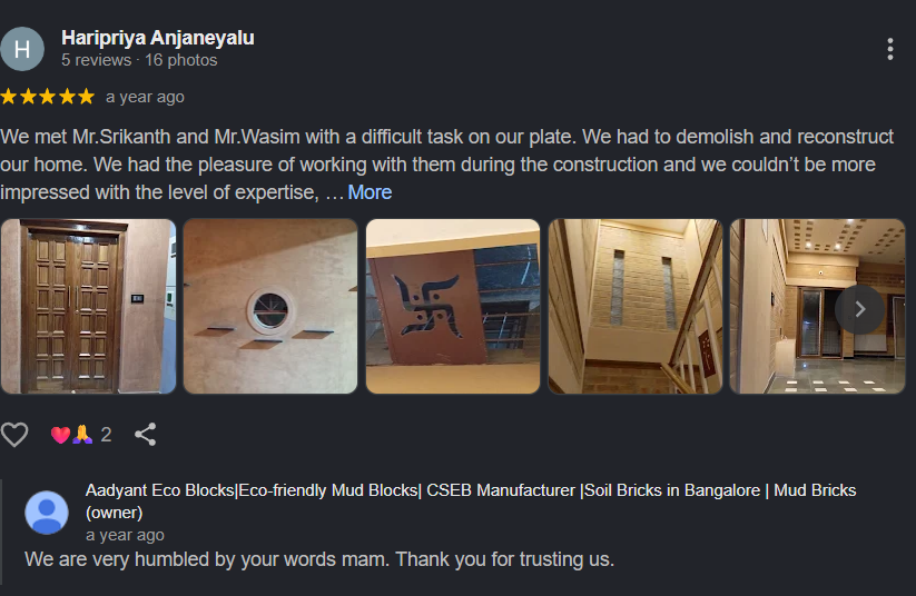 Google review from Haripriya Anjaneyalu about an ISTIKA home construction project